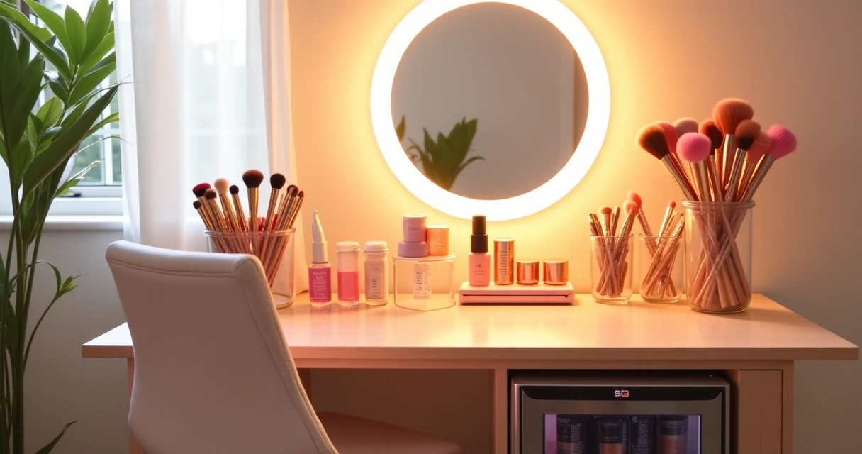 how to style a teen vanity for labor day weekend glow up with lighted mirror and storage